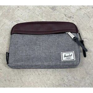 Herschel 9" Brown Leather Gray Vinyl Classic Preppy Travel Toiletries MakeUp Bag
